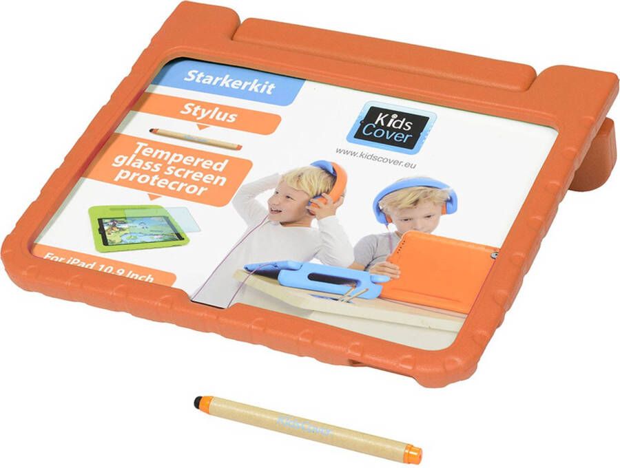 KidsCover iPad 10.9 kinderhoes oranje set INCLUSIEF stylus & glazen screenprotector tablet hoes voor kinderen