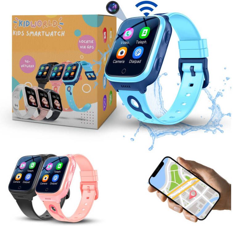 KidWorld Smartwatch Kinderen Blauw Met HD-camera GPS en 4G Verbinding 1000 mAh Batterij