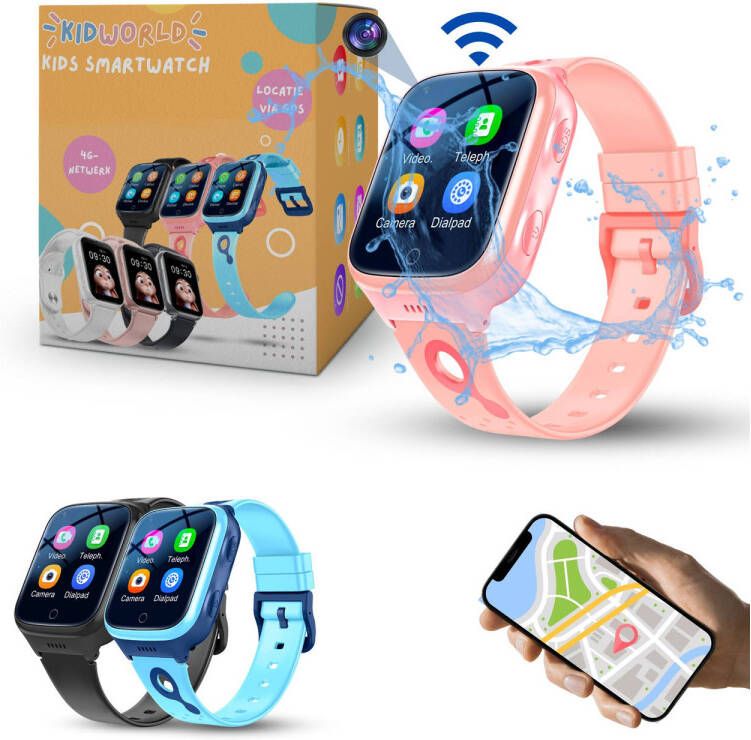 KidWorld Smartwatch Kinderen Roze Met HD-camera GPS en 4G Verbinding 1000 mAh Batterij