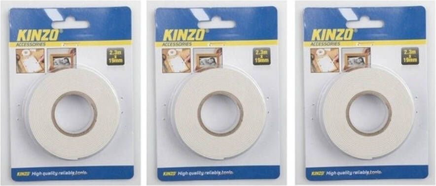 Kinzo 3x Dubbelzijdig tape knutseltape 2 3 meter Tape (klussen)