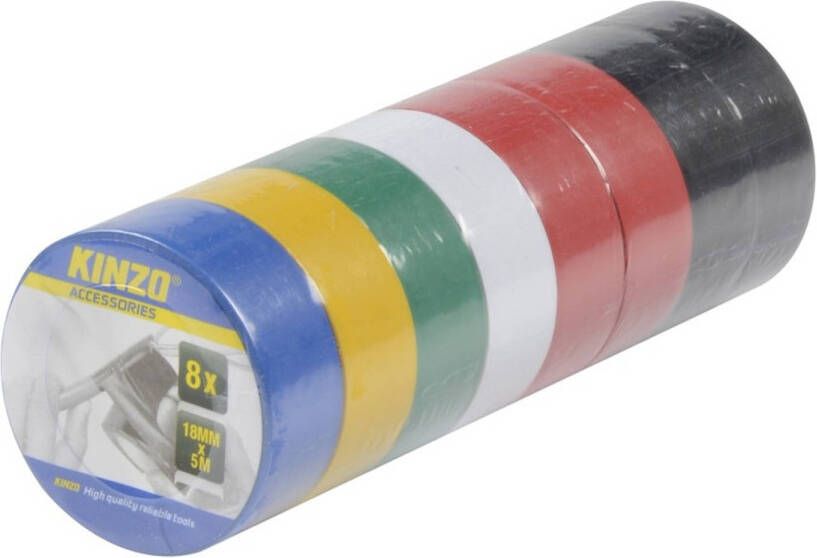 Kinzo 24x Gekleurde rollen isolerende tape voor kabels en elektra 18 mm x 5 m Tape (klussen)