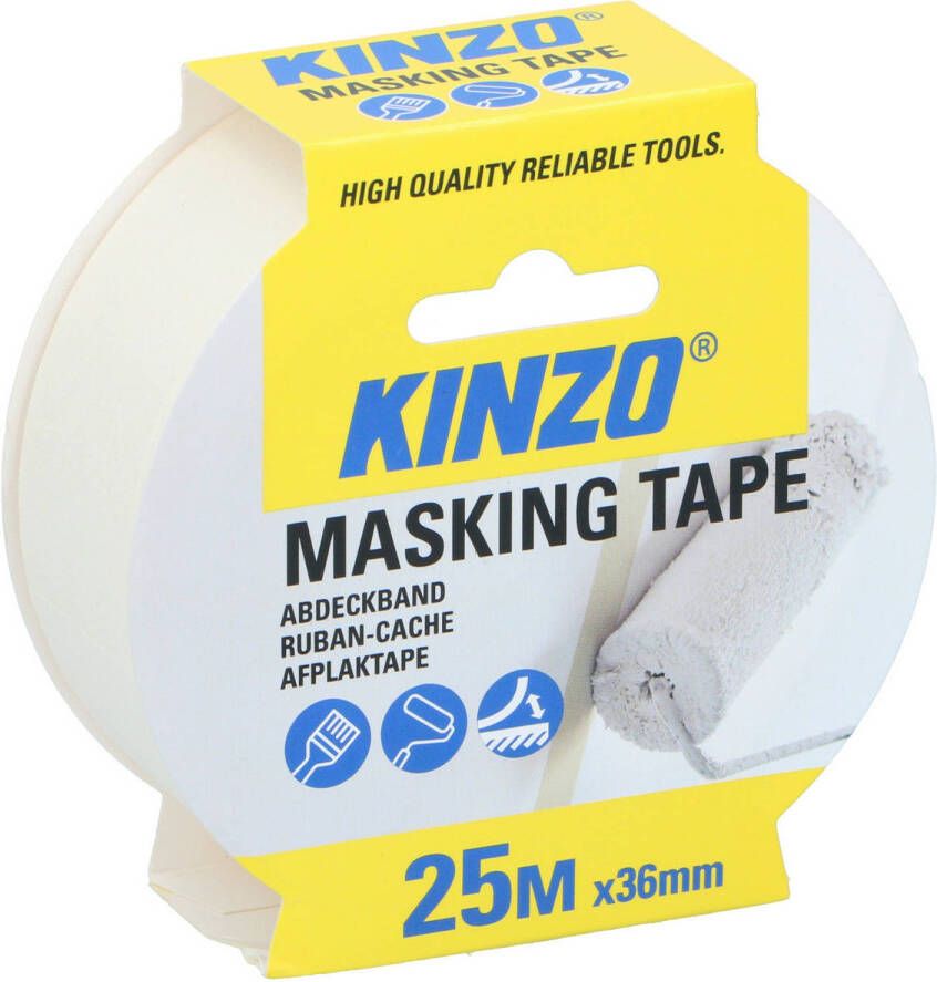 Kinzo Afplaktape schilderstape wit 36mm x 25m voor binnen buiten Tape (klussen)