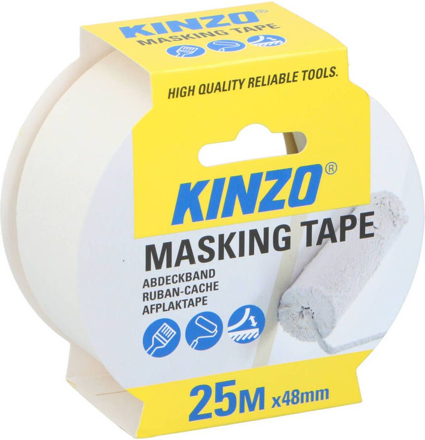 Kinzo Afplaktape schilderstape wit 48mm x 25m voor binnen buiten Tape (klussen)