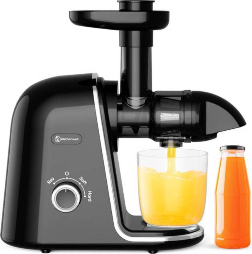 Kitchenwell Slowjuicer 700ml Juicer met pulpreservoir Groenten en fruitpers BPA vrij Zwart