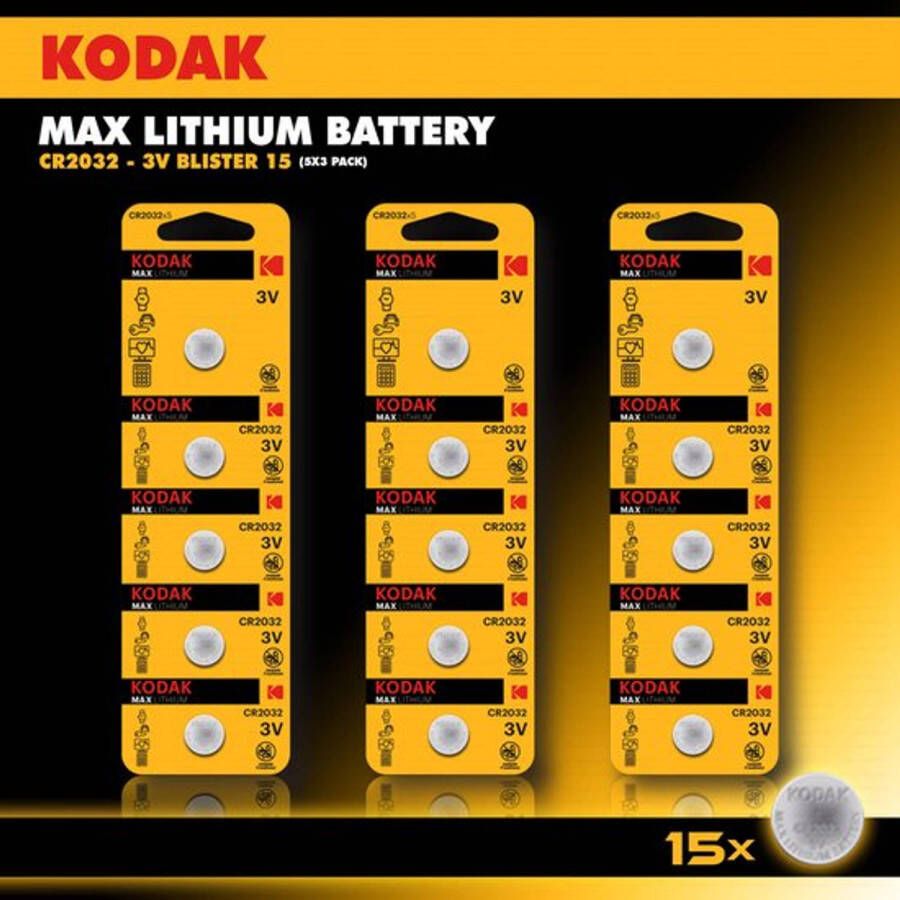 Kodak Lithium Knoopcel batterijen CR2032 3V 15 stuks