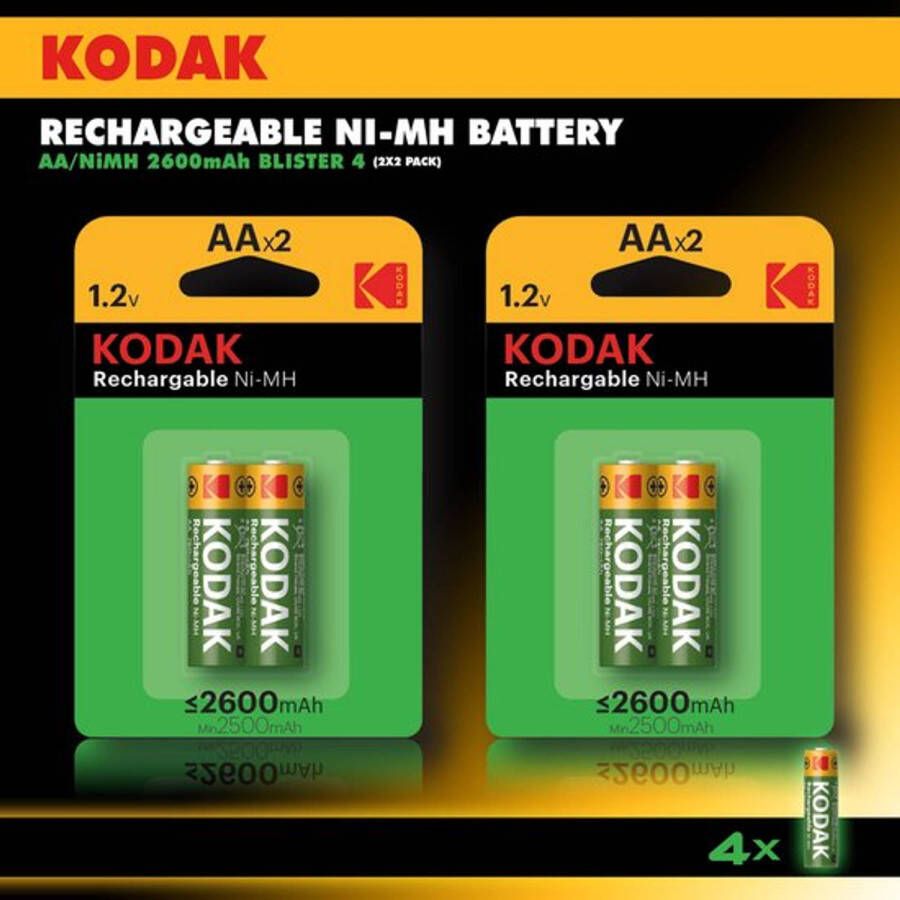 Kodak oplaadbare AA batterijen Penlite Extra krachtig 2600mAh 4 stuks