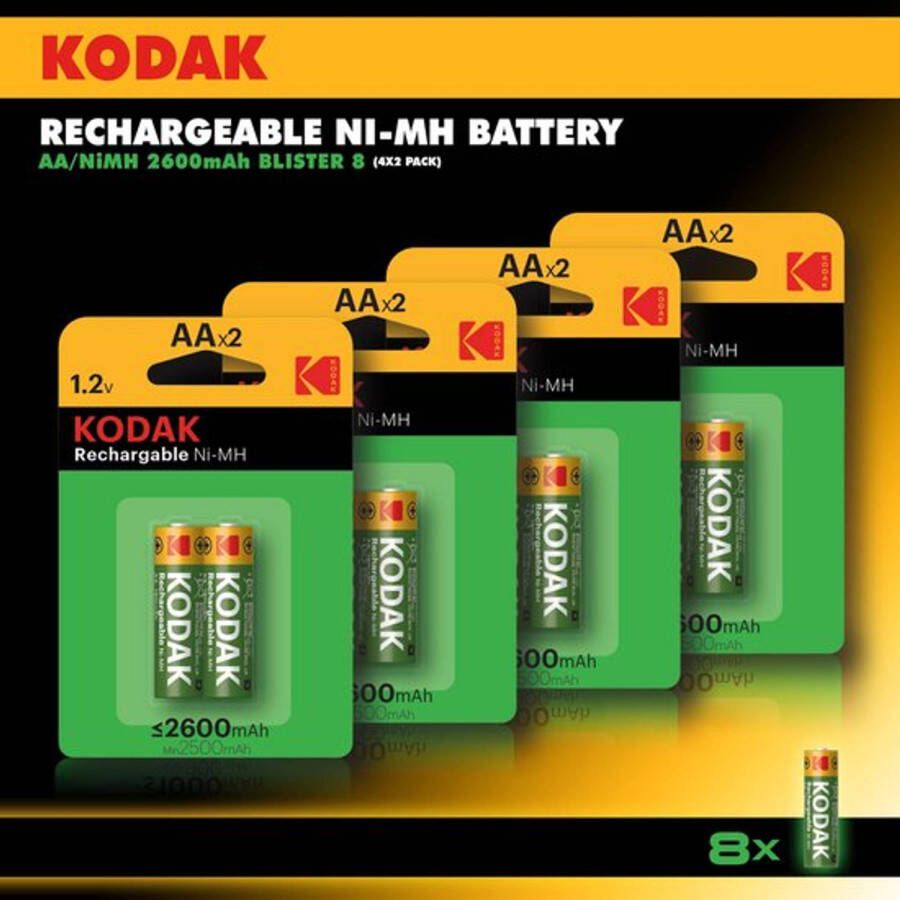 Kodak oplaadbare AA batterijen Penlite Extra krachtig 2600mAh 8 stuks