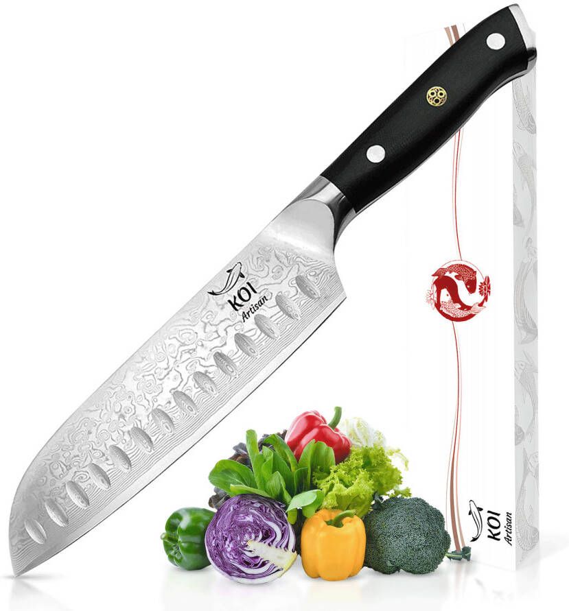 ‎KOI ARTISAN KOI Artisan Koksmes Chefs Santokumes 17 78 cm Scheermesscherp Lemmet 67 Lagen Damascus Japanse Messen VG10 Super Staal Bestand tegen Corrosie & Vlekken