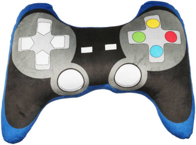 Kruger Game controller pluche kussen 25 cm grijs blauw fun cadeaus sierkussens