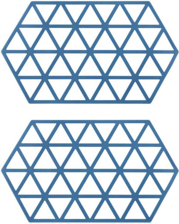 Krumble Siliconen pannenonderzetter Hexagon lang Blauw Set van 2