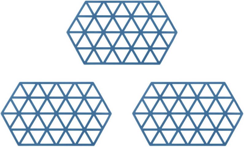 Krumble Siliconen pannenonderzetter Hexagon lang Blauw Set van 3