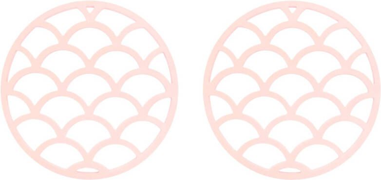 Krumble Siliconen pannenonderzetter rond met schubben patroon Roze Set van 2