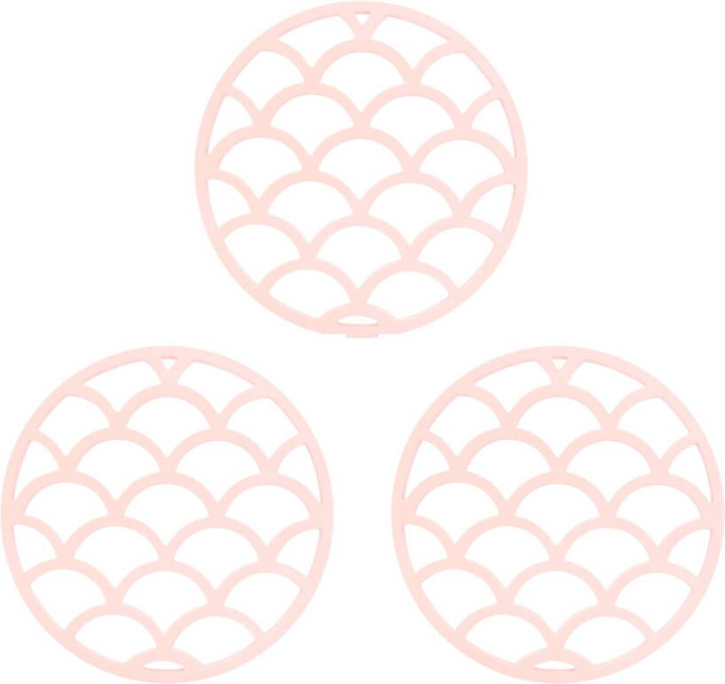 Krumble Siliconen pannenonderzetter rond met schubben patroon Roze Set van 3