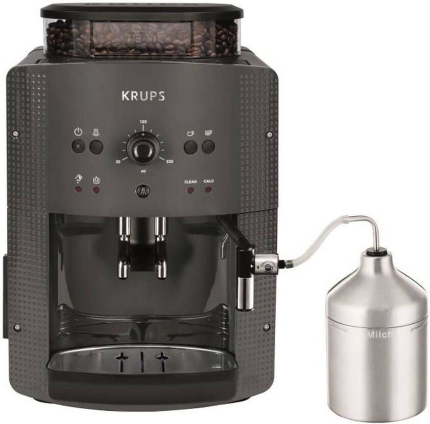 Krups Koffiezetapparaat met bonenmaler Melkopschuimer 2 espressokoppen tegelijk Automatische reiniging Essential grijs YY5149FD