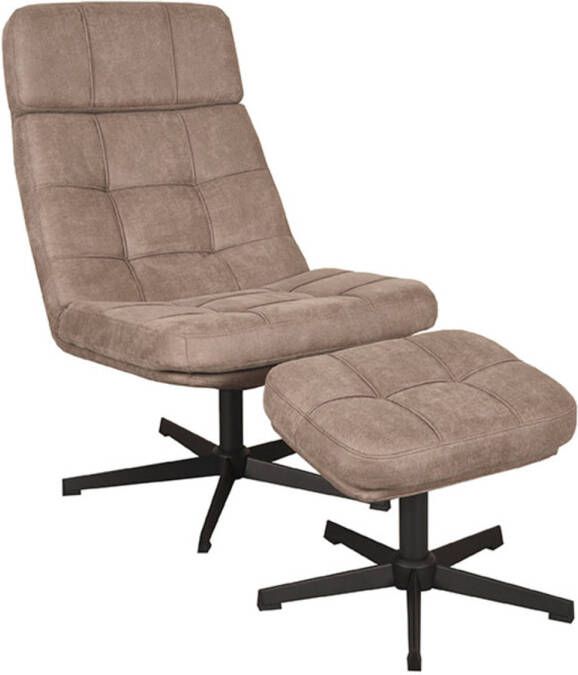 LABEL51 Fauteuil Alvar Taupe Micro Suede Incl. Hocker 57x53x83 Cm