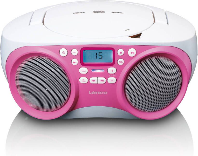 Lenco Draagbare FM Radio CD MP3 en USB-speler Wit-Roze