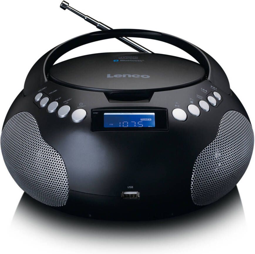 Lenco Draagbare Radio CD MP3 speler met USB en Bluetooth Zwart-Zilver