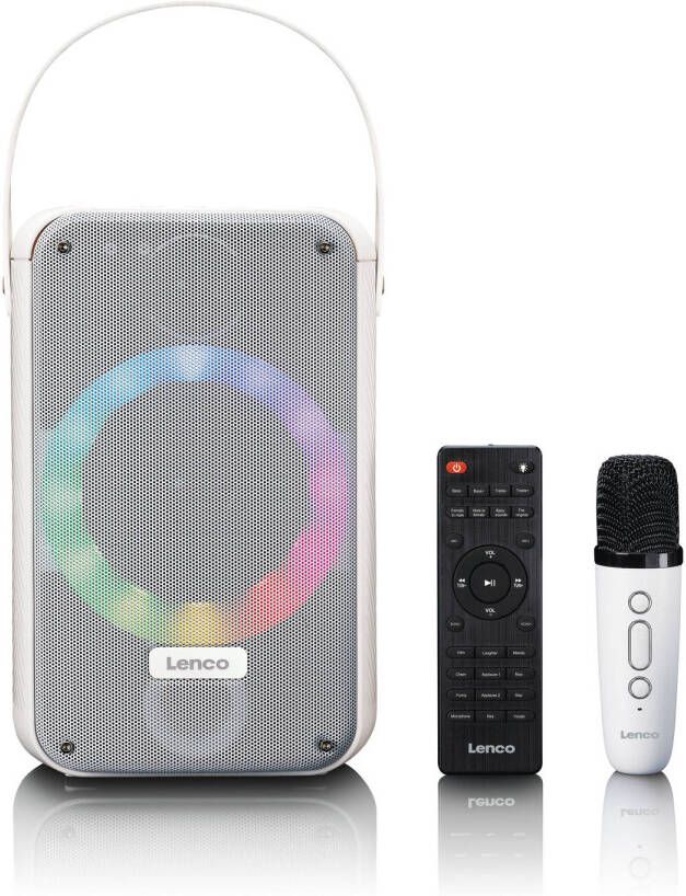 Lenco Karaoke set met Bluetooth oplaadbare batterij draadloze karaoke microfoon en disco LED-verlichting Wit