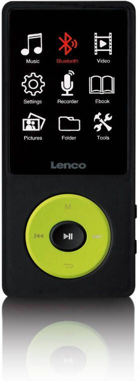 Lenco MP3 MP4 speler met Bluetooth en 8GB intern geheugen Zwart-Lime groen