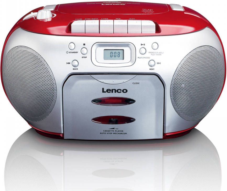 Lenco SCD-420 draagbare radio casette- en CD speler zilver rood