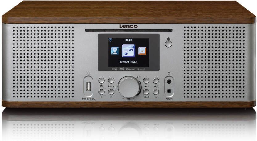 Lenco Radio met Internet DAB FM radio CD BT Walnoot-Zilver