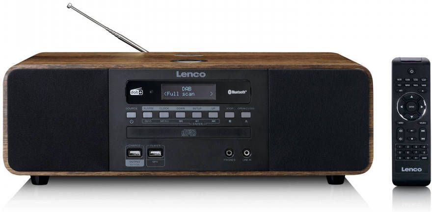 Lenco Stereo DAB+ FM radio CD 2 USB Bluetooth QI en afstandsbedienung Hout