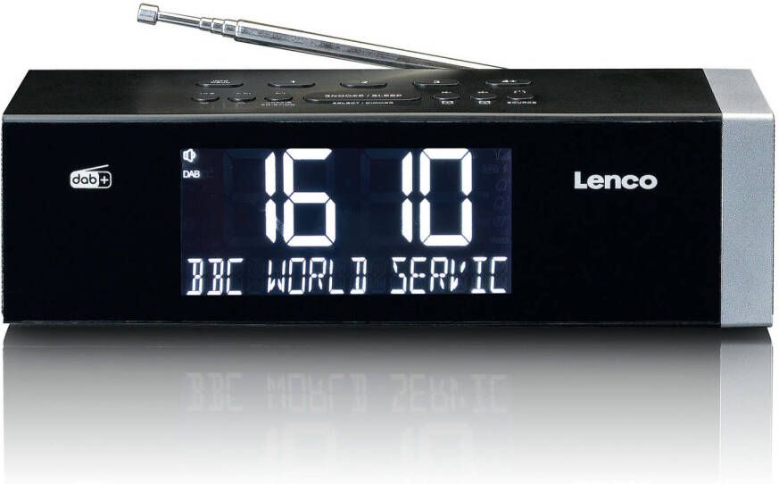 Lenco Stereo FM Wekkerradio met radiogestuurde klok en AUX-ingang Zwart-Zilver