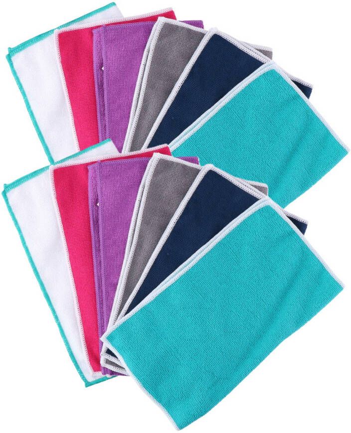 Lifetime Clean Microvezel huishoud schoonmaakdoekjes 12x stuks kleuren mix 30 x 35 cm schoonmaken huis auto sanitair