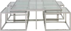 Light & Living MACARA Salontafel Set van vijf 100x100x40 cm glas nikkel