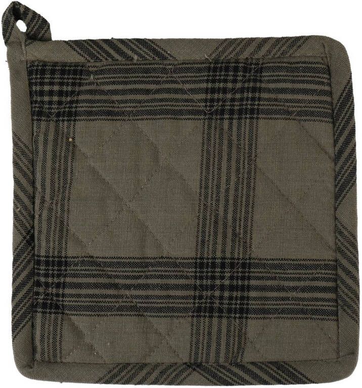 Linen & More Pannenlap &apos;Black Check&apos; 20cm x 20cm Sage