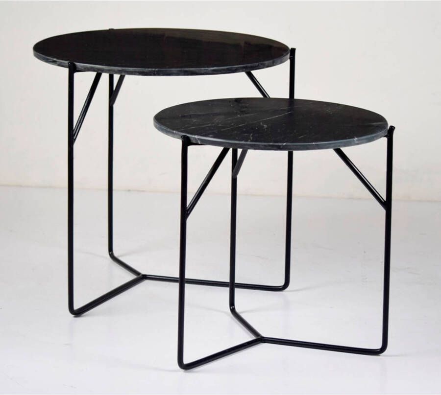 Giga Meubel Bijzettafel Mason Marmer Zwart Zwart Set van 2 - Foto 2