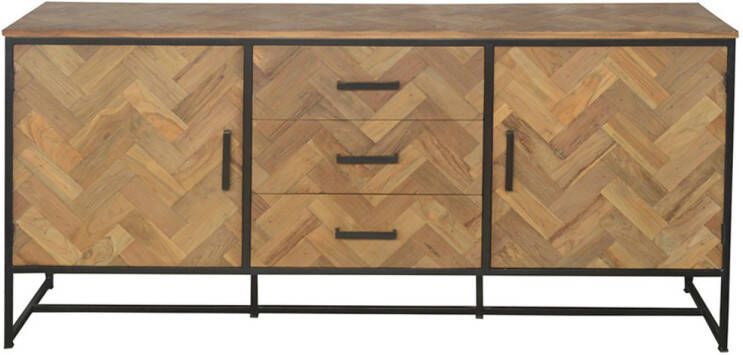 Livingfurn Dressoir Accent Visgraat Teak en staal 180cm Bruin