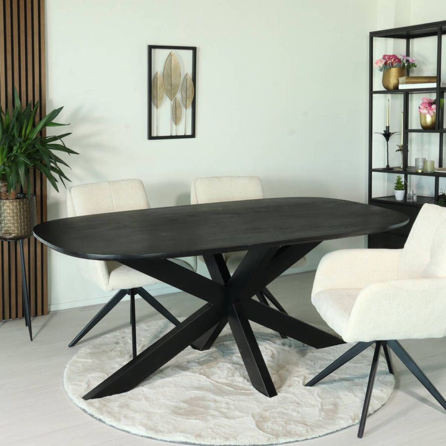 Lizzely Garden & Living Eettafel deens ovaal mangohout 180cm Austin zwart ovale tafel duurzaam mango eetkamertafel