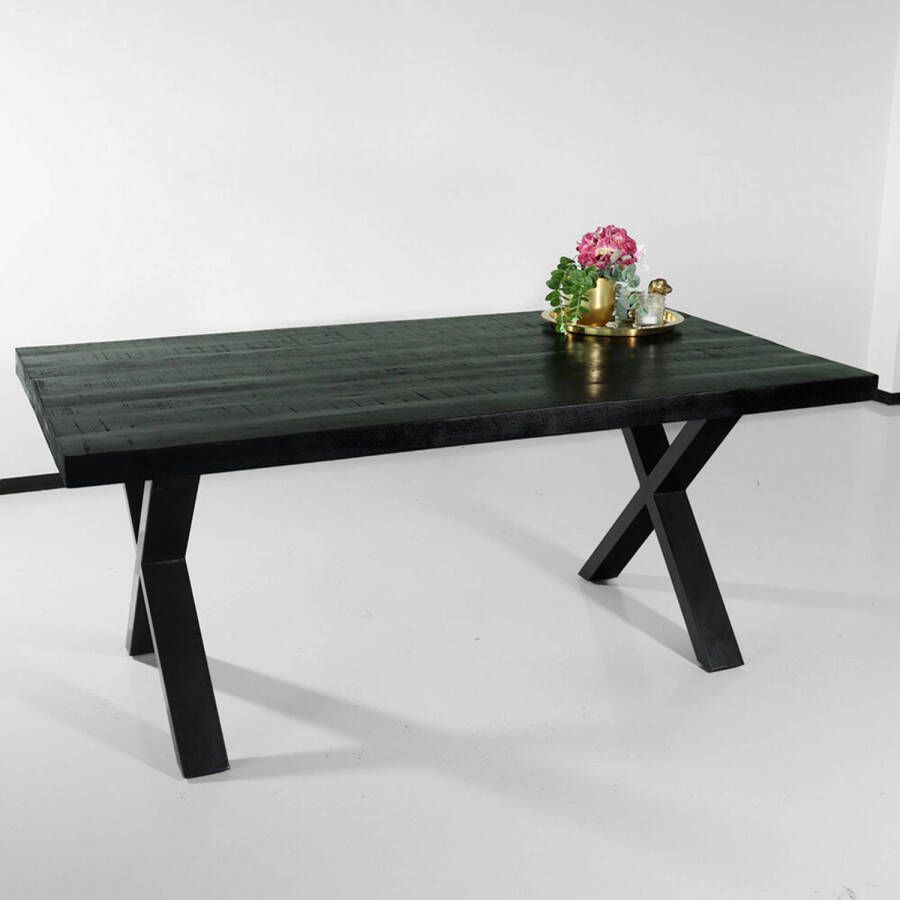 Lizzely Garden & Living Eettafel rechthoek mangohout Xavier zwart 180cm duurzaam tafel met X-poot mango eetkamertafel rechthoekig hout