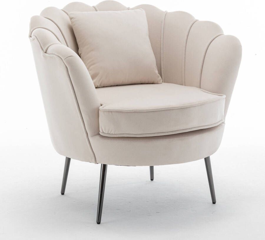 Lizzely Garden & Living Fauteuil zitbank 1 persoons stoel Anna velvet creme bankje