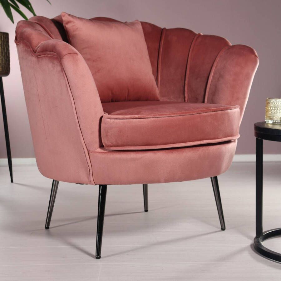 Lizzely Garden & Living Fauteuil zitbank 1 persoons stoel Anna velvet oud roze bankje