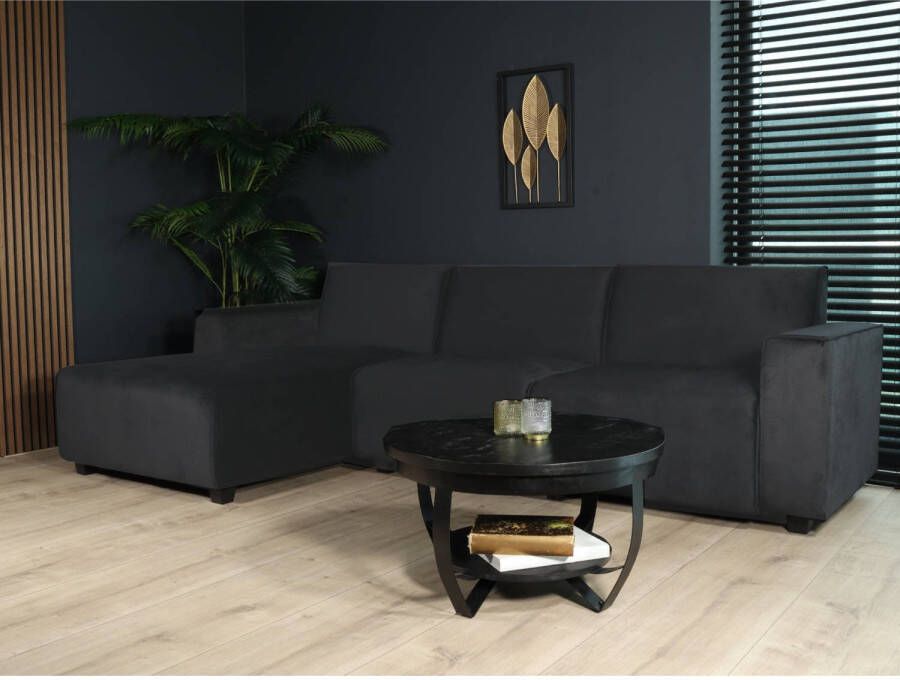 Lizzely Garden & Living Hoekbank design Riley 270cm bank zwart velvet loungebank links