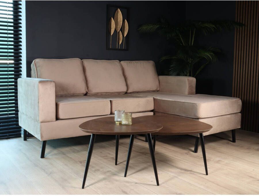 Lizzely Garden & Living Hoekbank design Venna 200cm bank champagne velvet loungebank zowel links als rechts bankstel