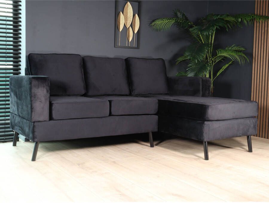 Lizzely Garden & Living Hoekbank design Venna 200cm bank zwart velvet loungebank zowel links als rechts bankstel