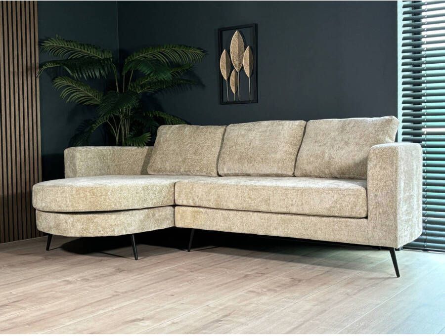 Lizzely Garden & Living Hoekbank rond design Nox 250cm bank met ronding beige chenille bankstel links loungebank