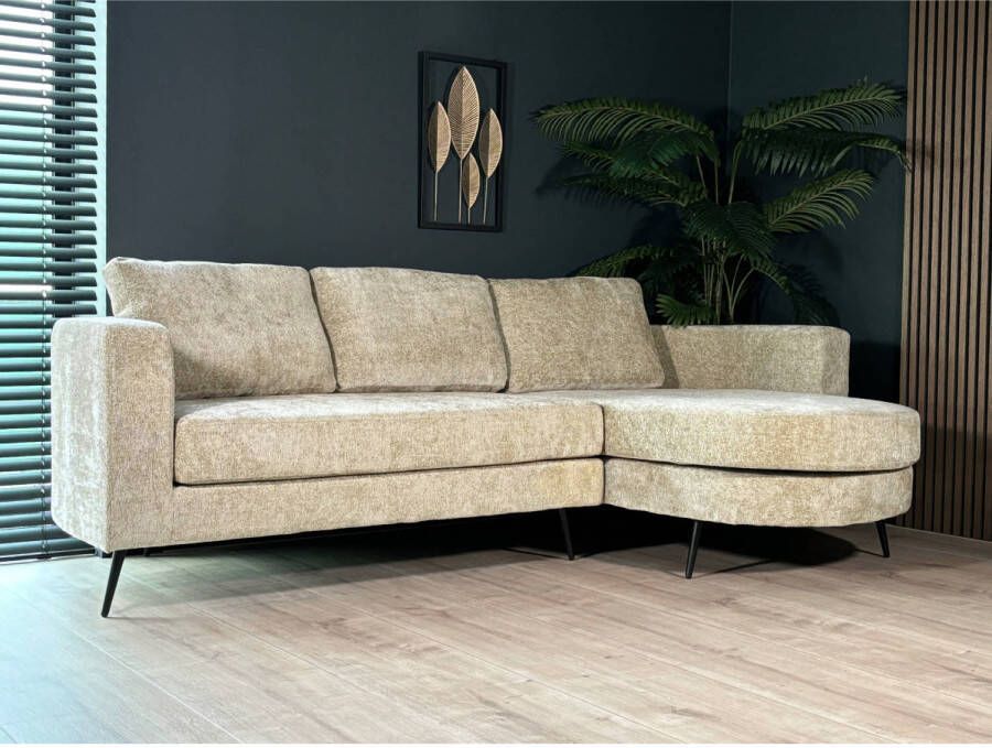 Lizzely Garden & Living Hoekbank rond design Nox 250cm bank met ronding beige chenille bankstel rechts loungebank