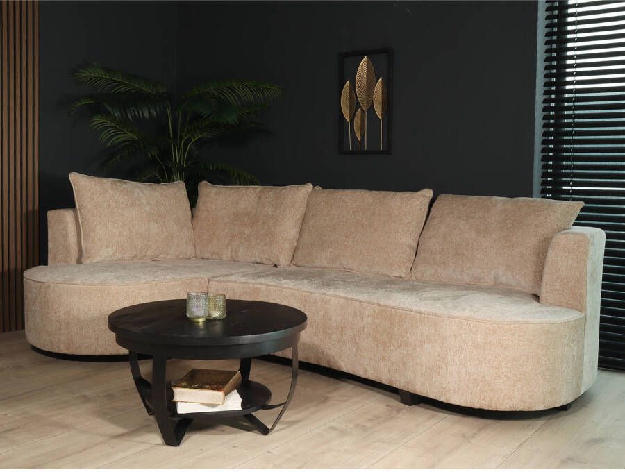 Lizzely Garden & Living Hoekbank rond Lando 270cm bank met ronding beige chenille bankstel links loungebank