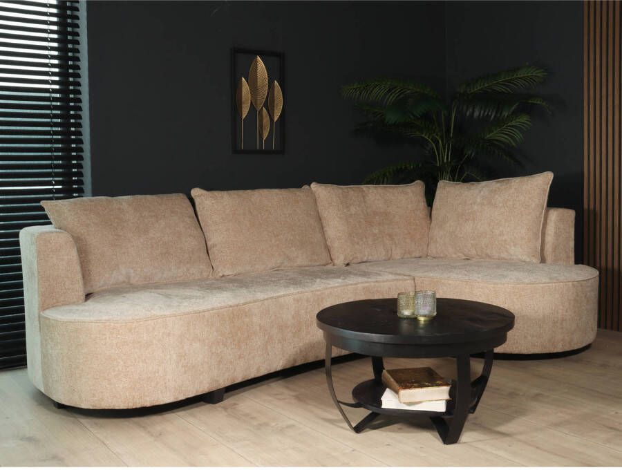 Lizzely Garden & Living Hoekbank rond Lando 270cm bank met ronding beige chenille bankstel rechts loungebank