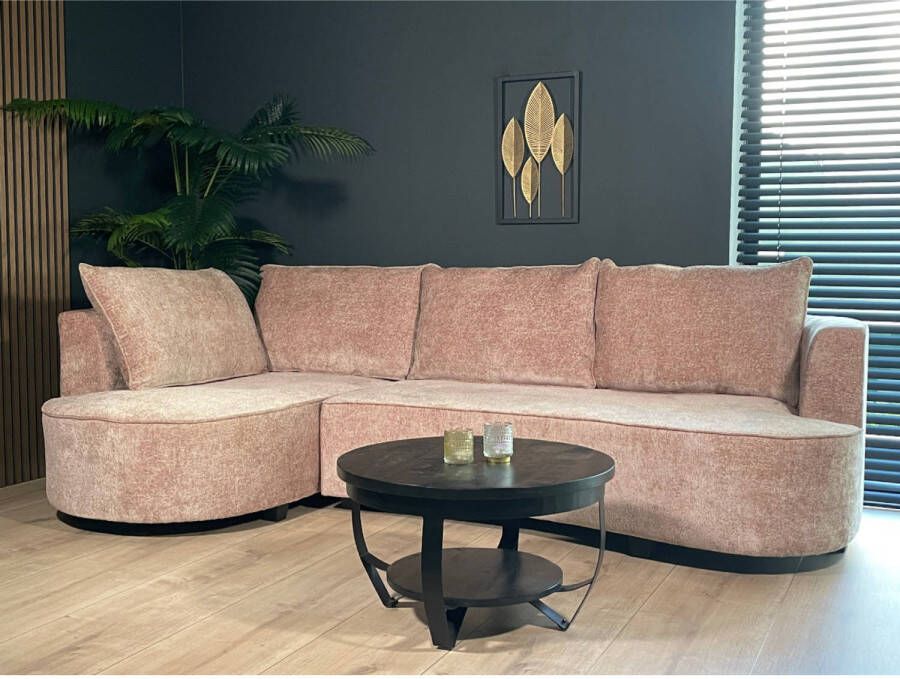 Lizzely Garden & Living Hoekbank rond Lando 270cm bank met ronding taupe chenille bankstel links loungebank