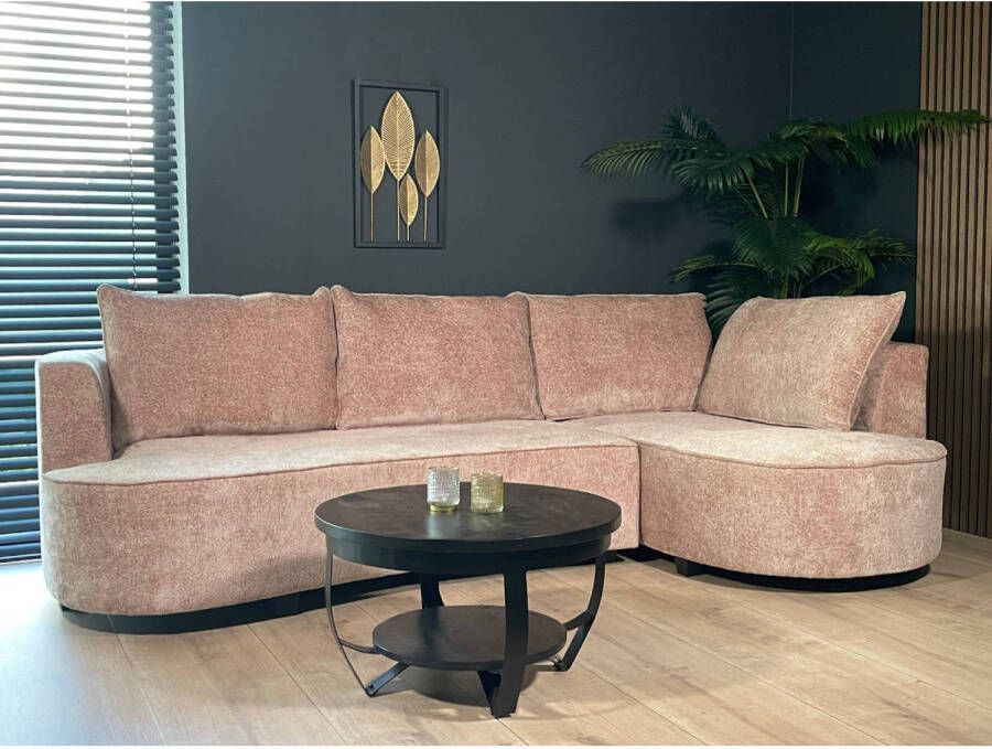 Lizzely Garden & Living Hoekbank rond Lando 270cm bank met ronding taupe chenille bankstel rechts loungebank