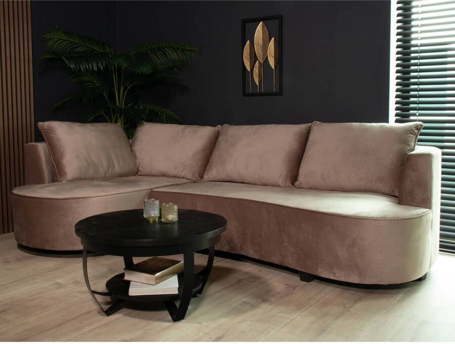 Lizzely Garden & Living Hoekbank rond Lando 270cm bank met ronding taupe velvet bankstel links loungebank