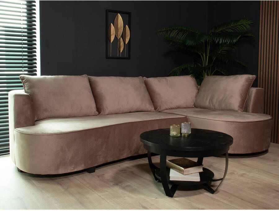 Lizzely Garden & Living Hoekbank rond Lando 270cm bank met ronding taupe velvet bankstel rechts loungebank