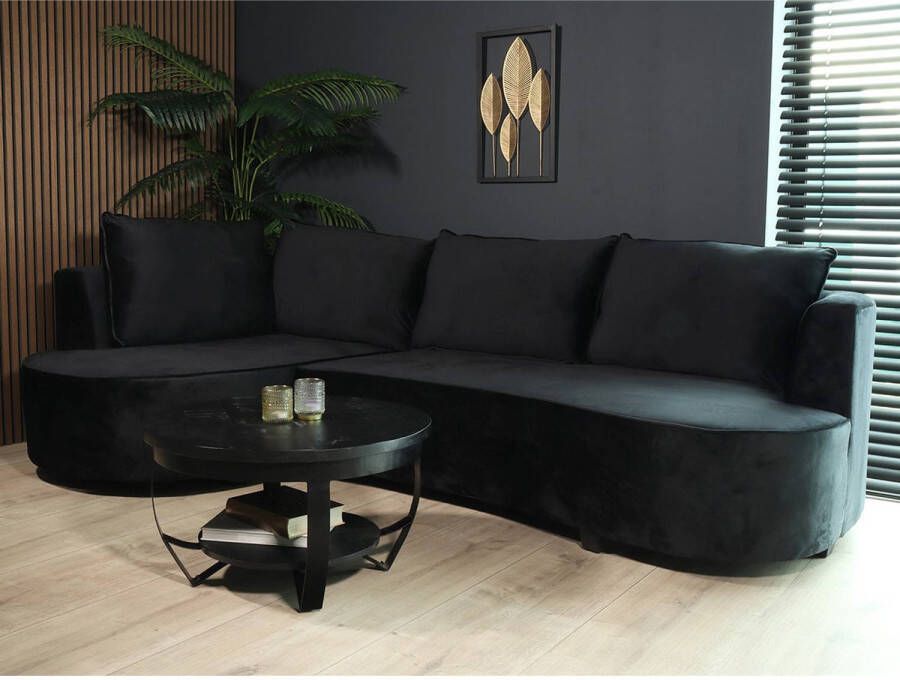 Lizzely Garden & Living Hoekbank rond Lando 270cm bank met ronding zwart velvet bankstel links loungebank