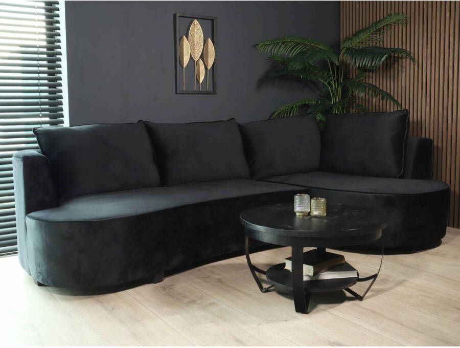 Lizzely Garden & Living Hoekbank rond Lando 270cm bank met ronding zwart velvet bankstel rechts loungebank