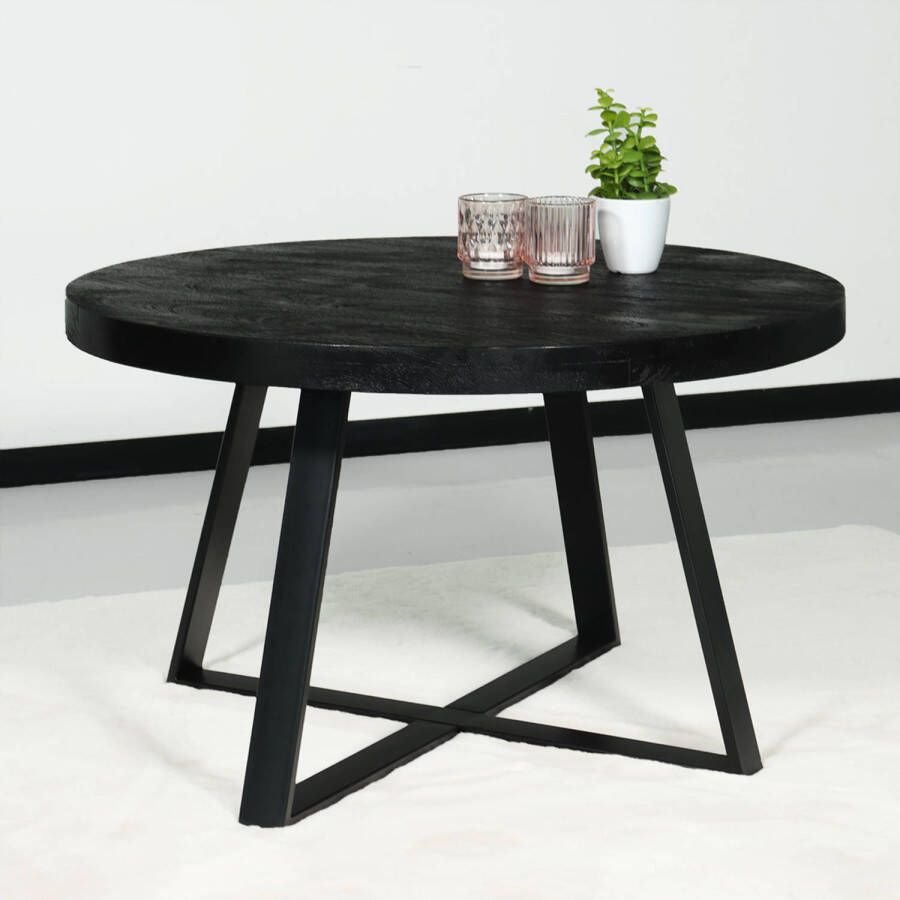 Lizzely Garden & Living Salontafel rond mangohout Teun zwart side table industrieel bijzettafel mango hout